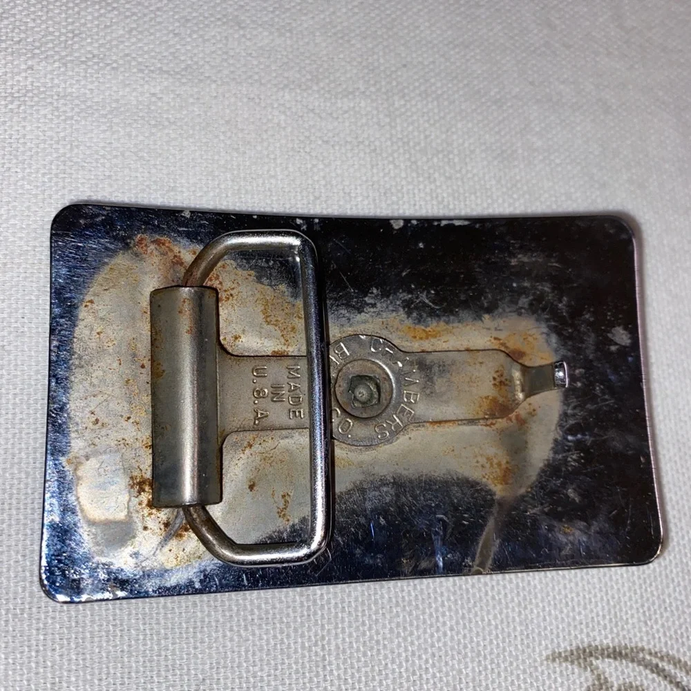 Chambers Belt Co. USA Belt‎ Buckle Featuring Covered Wagon Branding Marks